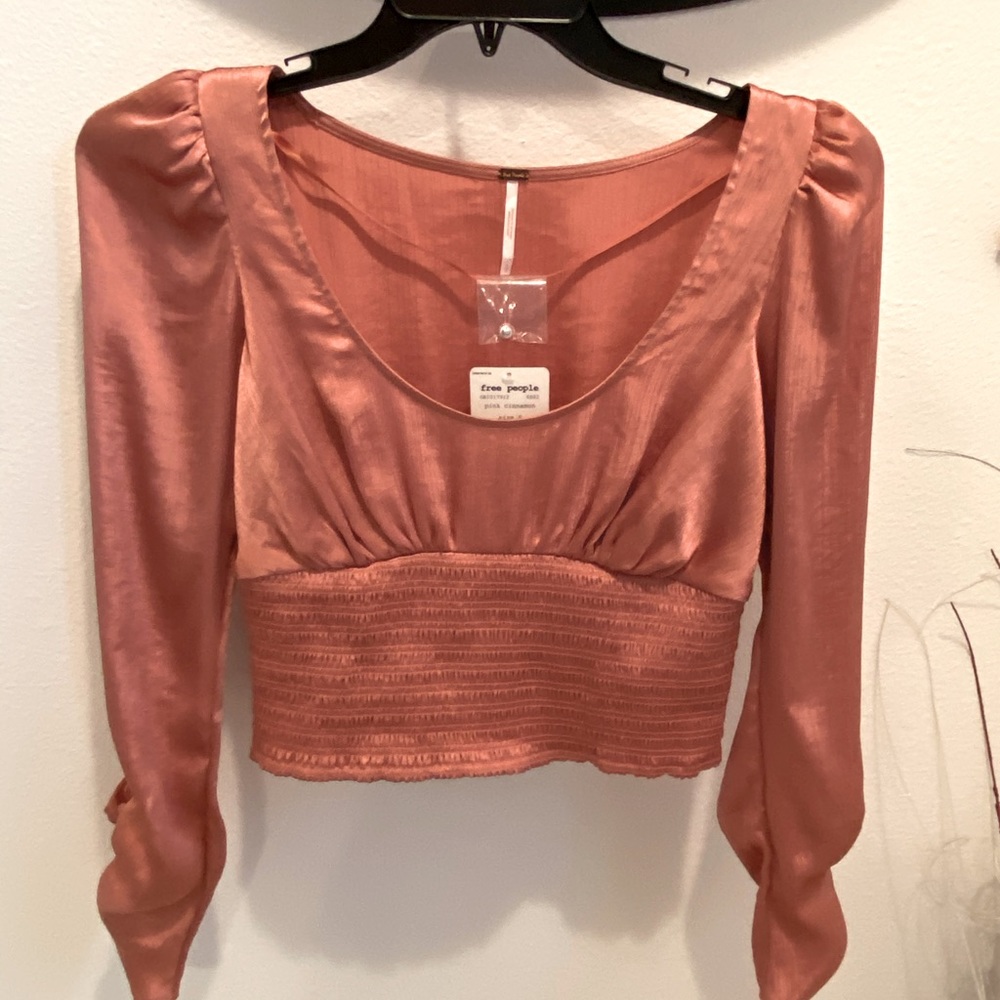 Free People Ladies Long Sleeve Santiago Blouse-Pink Cinnamon - S - Picture 4 of 12